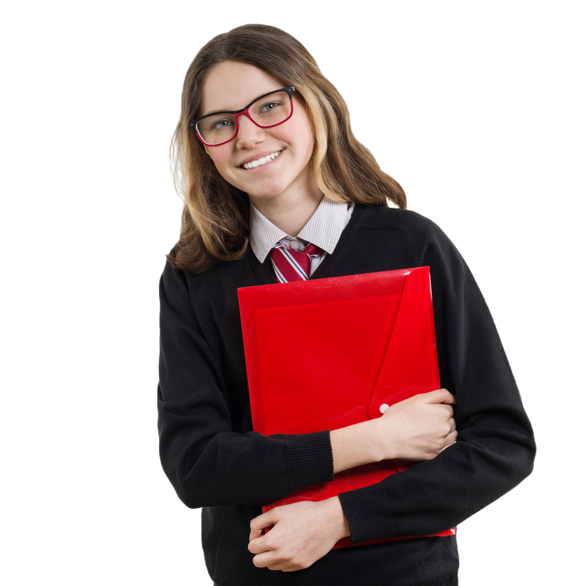 private school student, girl with glasses